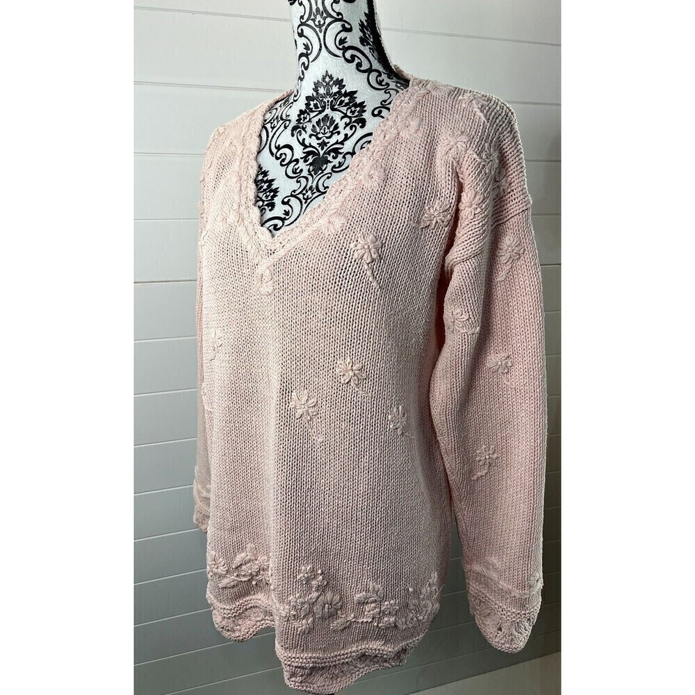 Y2K Express Tricot Sweater Womens S Hand Knitted Pink Floral Coquette Swiftie